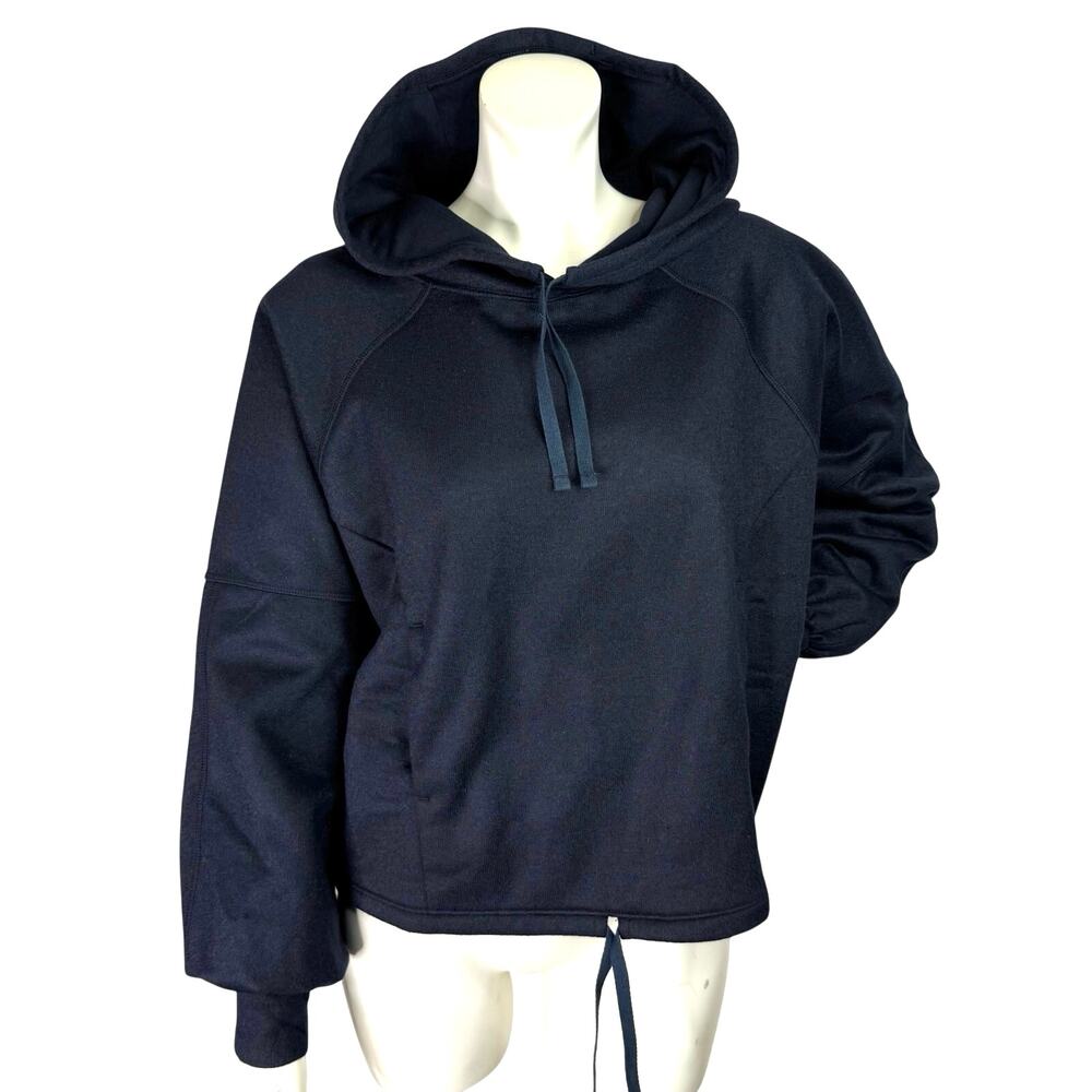 prAna Ziller Hoodie M Medium Wool Blend Hooded Sweatshirt Navy Blue Cropped